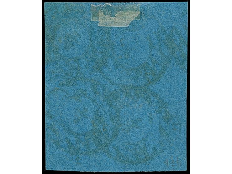 2 Ngr. auf blau im 4er-Block, die linke obere Marke oben teils minimal berührt, sonst voll- bis meist breitrandig, sauber ent