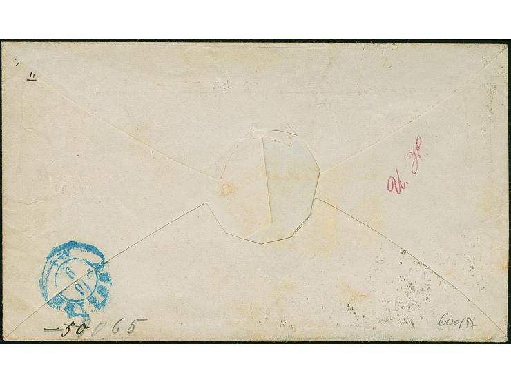 2 Ngr. auf blau und waagerechtes Paar ½ Ngr. auf grau, alle voll- bis breitrandig, mit Nr. "3" und nebengesetztem Doppelkreis