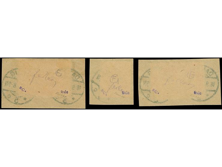 Großer Innendienst 60 Pfg.-2 M. komplett mit zeitgerechter Entwertung "DANZIG 5 c 18.9.20" auf Briefstücken. 1M. Wenige verkü