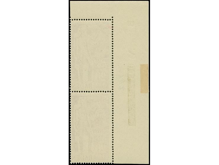 Schurz 20 Pfg. im waagerechten Paar aus der Bogenecke mit handschriftlich korrigierter Bogenlaufnummer "0192", Marken postfri