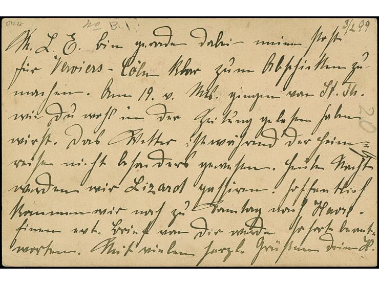 “CASTILIA” violetter L1 mit handschriftlichem Datum “11/1.99” auf Ganzsachenkarte 3 C. mit viel Text nach Altona mit Ankunfts