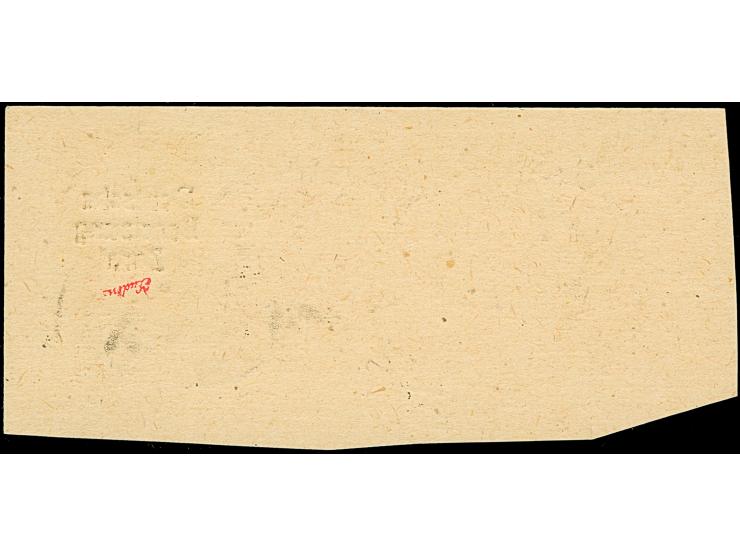 10 C., 20 C. und 1 L., je mit kopfstehendem Aufdruck, dabei die 20 C. in der seltenen Type III, mit Stempel "ZARA 16.10.43 au