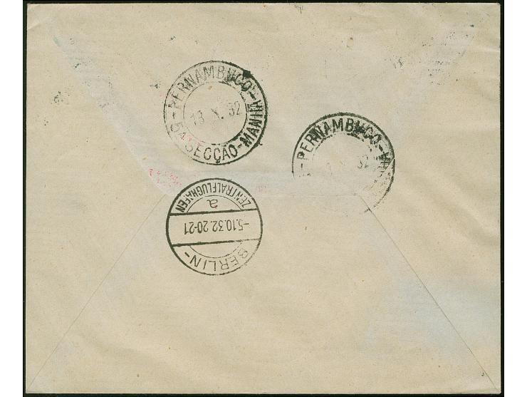 Russland: 1932, 8. Südamerikafahrt mit Anschlussflug Berlin, R-Brief mit guter Frankatur von “MOSKAU 4.10.32” nach Recife mit
