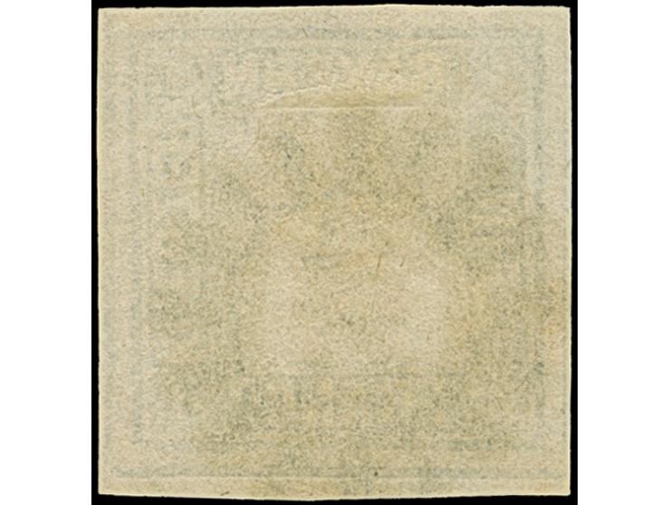 1 Kreuzer schwarz, Platte 1, farbfrisch und allseits breitrandig, unten mit kleinem Teil der doppelten Trennungslinie, sauber