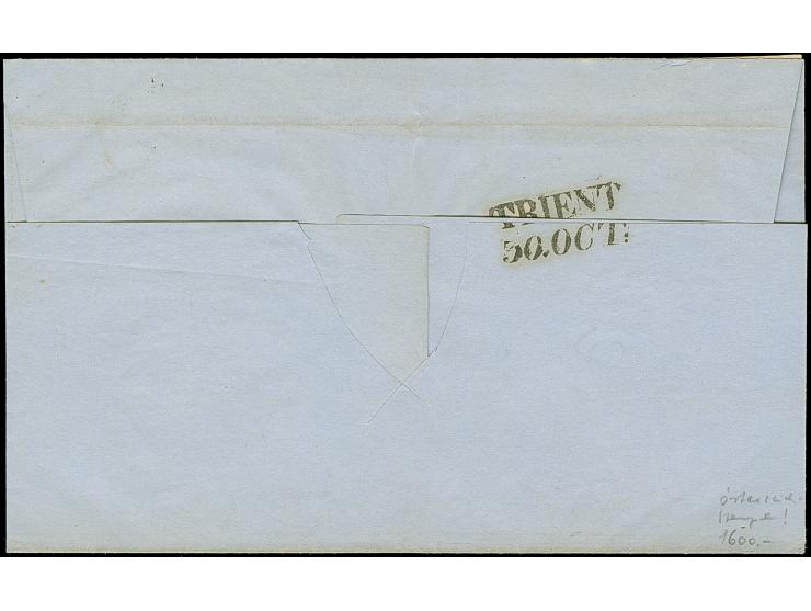 9 Kreuzer mattblaugrün, farbübersättigter Druck mit meist ausgefüllten Ecken, allseits breitrandig, mit sauber aufgesetztem g