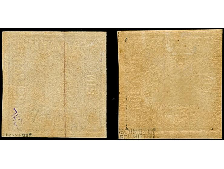 1 Kreuzer Platte 1, rosa und dunkelrosa, beide farbfrisch und breitrandig, ungebraucht mit Originalgummi. a-Farbe signiert Pf