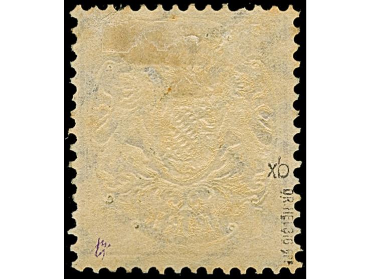 1 Mark braunpurpur, farbfrisch und, bis auf einen minimal verkürzten Zahn links oben, einwandfrei, ungebraucht mit Originalgu