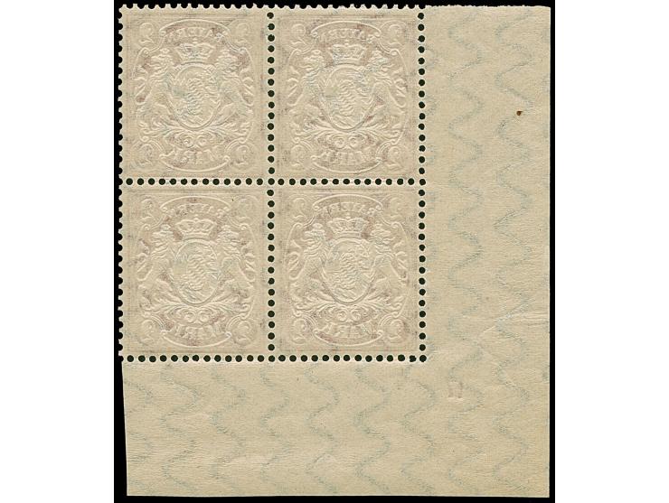 1890, unverausgabte 2 Mark mittelbräunlichlila, linker unterer Eckrand-4er-Block mit Pl.-Nr. "17", postfrisch. Einwandfrei un
