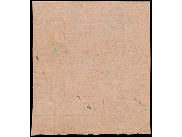 6 Kreuzer auf rosa im 4er-Block, dabei ein Wert in Type B, farbfrisch und voll- bis breitrandig geschnitten, unten mit ca. 7 