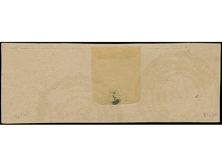 ⅓ Silbergroschen auf hellbraunocker, waagerechter 3er-Streifen, rechts breit- sonst allseits überrandig, mit Teilen von 9 Nac