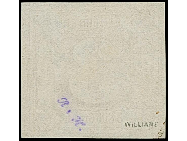 3 Silbergroschen bräunlichrot, farbfrisch und allseits überrandig, mit meist größeren Teilen aller 8 Nachbarmarken (sogenannt