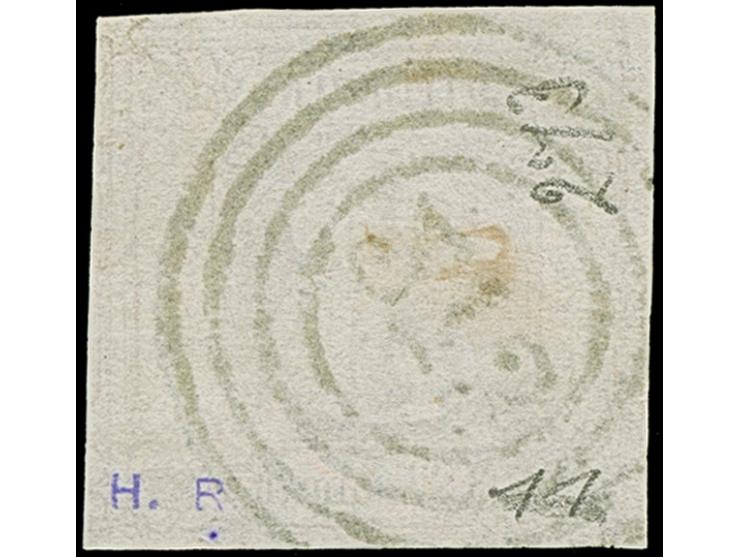 3 Silbergroschen bräunlichrot, farbfrisch und allseits überrandig, mit Teilen von 4 Nachbarmarken und schmalem Bogenrand link