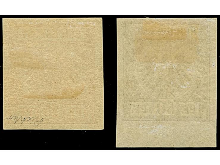 1890, Krone/Adler 25 Pfg. gelborange und 50 Pfg. lebhaftbraunrot &nbsp;als ungezähnte Farbproben, ungebraucht, in einwandfrei