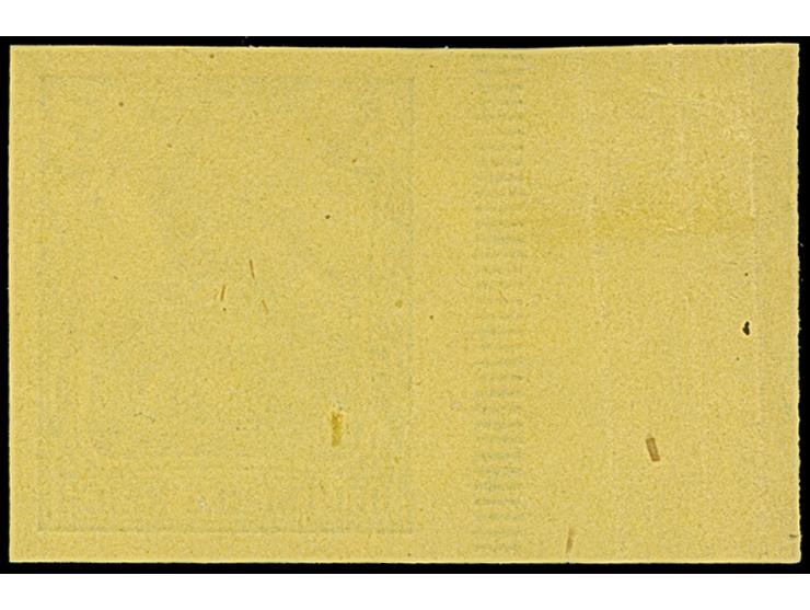 1902, Germania 5 Pfg. als ungezähnter Probedruck in Grün auf hellrötlichgelbem Papier ohne Gummierung, Randstück mit senkrech