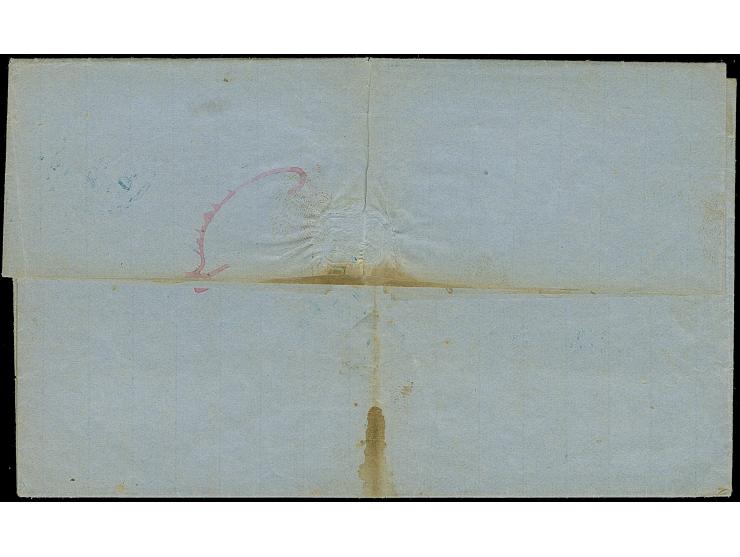 1863, Folded envelope cancelled CONSTANTINOPLE 31/8 in blue (Tchilinghirian fig. 387) and FRANCO alongside, endorsed 'via Kus