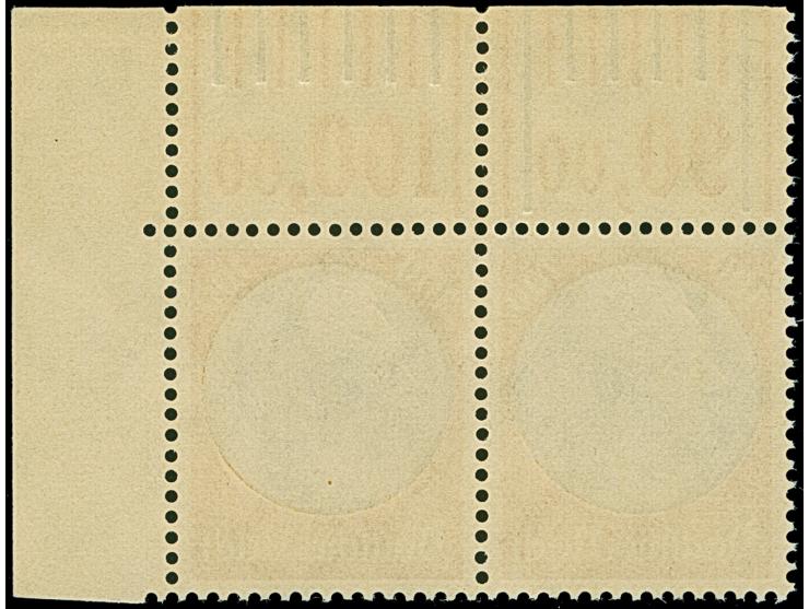 1933, Hindenburg 100 Pfg. mit Wasserzeichen 2 im waagerechten Paar aus der rechten oberen Bogenecke mit Walzendruck-Kombinati