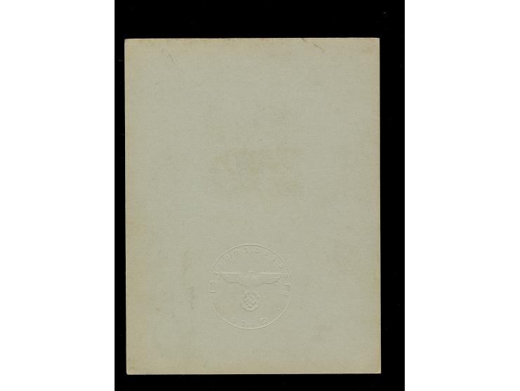 1939, Kameradschaftsblock 10 Pfg. als gezähnter Foto-Probedruck auf Vorlagekarton mit Prägesiegel der Reichsdruckerei und Ori