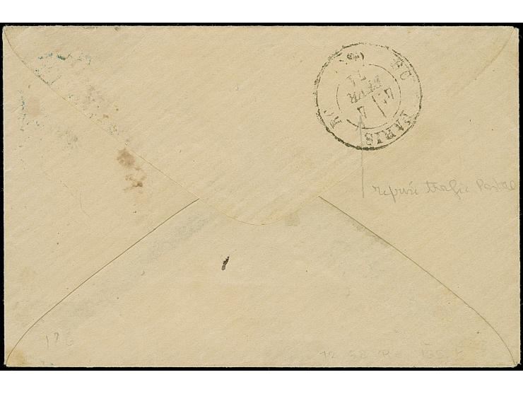 10 C. ockerbraun, Spitzen nach oben, farbfrisch, mit sauber auf- und nebengesetztem blauem französischem Beutestempel “AMIENS