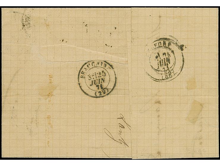 20 C. grauultramarin, Spitzen nach oben, entwertet durch EKr. “MULHAUSEN im ELSASS 24 6 71” in Mischfrankatur mit Frankreich 