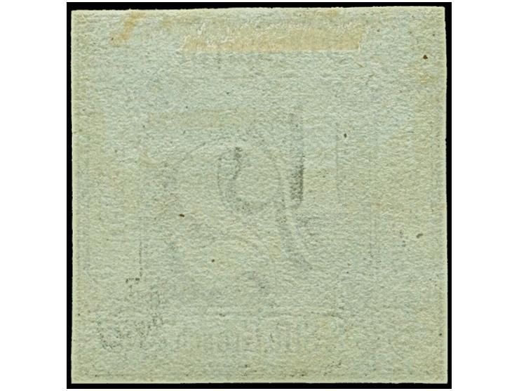 ½ Sgr. auf mattbläulichgrün, sehr schöne frische Farbe und allseits gleichmäßig breitrandig, ungebraucht mit Originalgummi. I