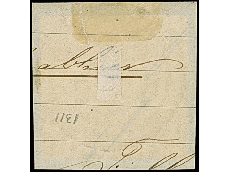 9 Kr. auf gelb, Type II, allseits überrandig, mit Teilen aller 8 Nachbarmarken (sogenannter 'Kleiner 9er-Block'), mit zentris