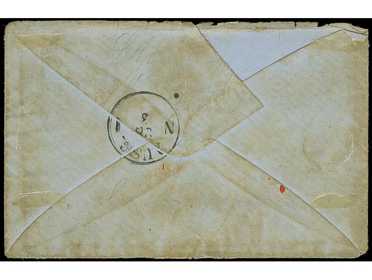 “SAINT-NICOLAS” blauer L1, zweimal sauber auf 5 C. grün und 10 C. ockerbraun auf Briefkuvert nach Preußen an einen französisc