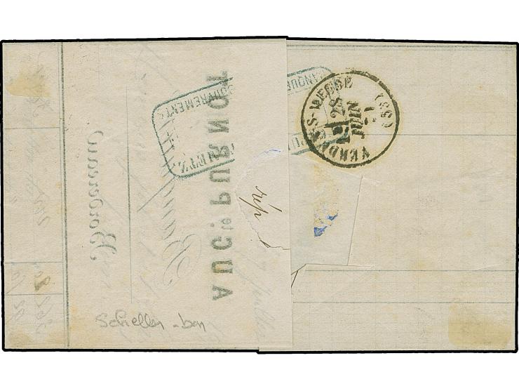 20 C. grauultramarine, Spitzen nach oben, zwei Stücke in Doppelfrankatur mit Napoleon 40 C. orange entwertet durch EKr. “METZ