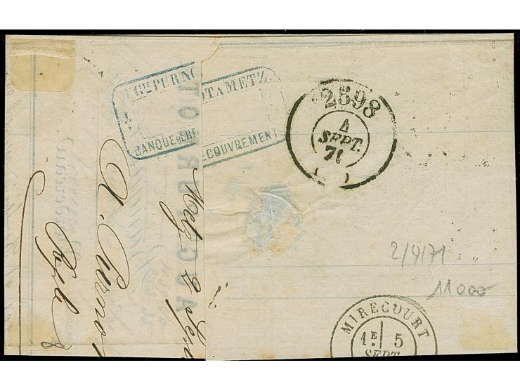 20 C. grauultramarine, farbfrisch, entwertet durch sauber auf- sowie nebengesetztem EKr. “METZ 2 9 71”, und zusätzlich mit Na