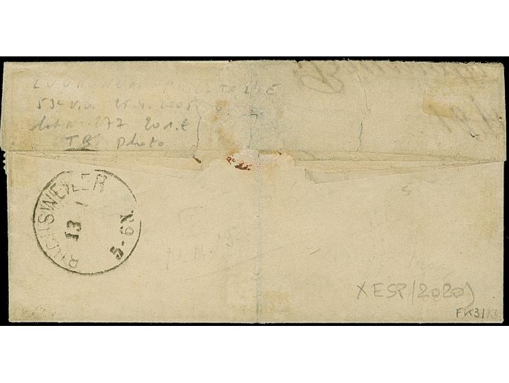 1870, 1 C. olivgrün sowie 4 C. lilagrau, je zwei Stücke sauber entwertet durch auf- und nebengesetztem EKr. “BRUMAT 13 11 71”