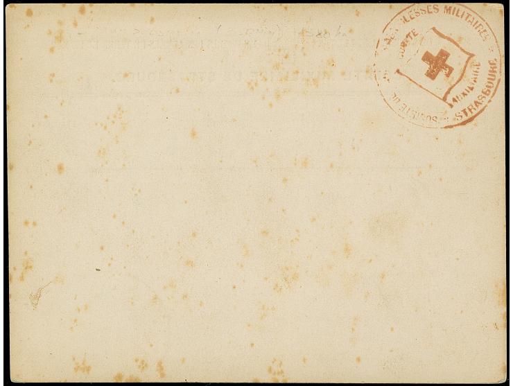 FRANCO-PRUSSIAN WAR: “COMITÉ AUXILIAIRE DE STRASBOURG” Private formula card addressed to Mundolsheim with large red ornamente