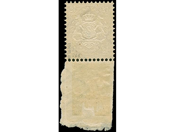 12 Kr. dunkelbraunpurpur, farbfrisch, sehr gut gezähnt und mit schöner Wappenprägung, unten mit breitem Bogenrand. Die Marke 