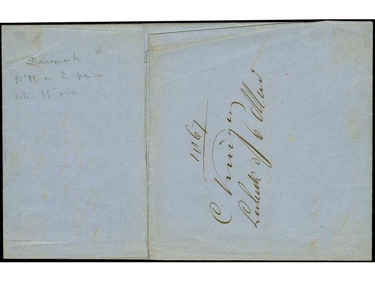 3 sk. lilac, two horizontal pairs, used on ship letter with manuscript indication of origin "Lübeck", the franking cancelled 