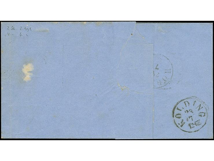 1864, Large oval type, 2 sk. blue and 4 sk. red, tied by no. "3" with adjacent "K.D.P.A. LÜBECK 27/7" to lettersheet to Horse