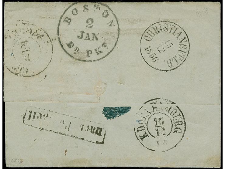 "CHRISTIANSFELD 15/12 1856", dänischer EKr. rückseitig auf unbezahlter Briefhülle mit komplettem Inhalt, mit Leitvermerk "via
