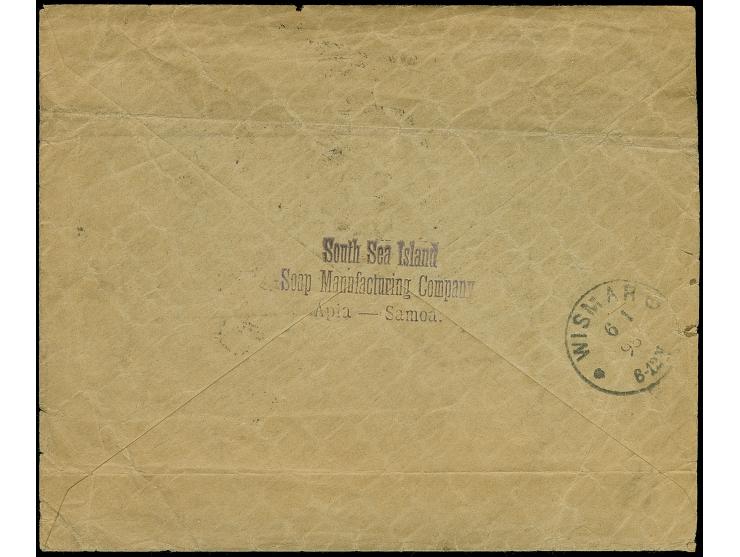 1890, Krone/Adler 20 Pfg. violettultramarin mit nachträglicher Entwertung “BREMEN 6.1.89” auf Vordruckbrief “South-Sea Island