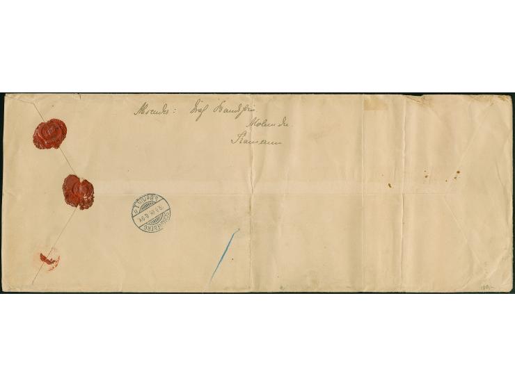 “Molundu 4/5/06” handschriftlicher Vermerk und Dienstsiegel “Sanga-Ngoko” auf zwei Einzelmarken Kaiseryacht 20 Pfg. auf langf