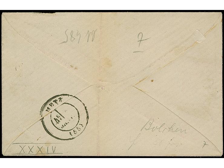 “BOLCHEN” Provisorische Stempel, sauber auf- und nebengesetztem auf 5 C. (senkrechter Paar) auf portogerechter Briefkuvert na