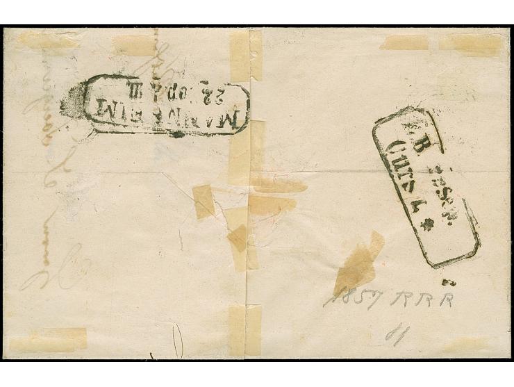 "51" GRABEN sauber auf 3 Kr. auf grün, teils berührt, mit zweimal nebengesetztem DKr. auf komplettem Faltbrief 1857 nach Mann