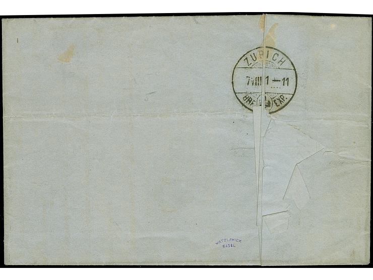 25 C. ockerbraun, Spitzen nach oben im großen Format, mit EKr. “THANN 7 8 71” auf Faltbrief nach Zürich mit rückseitigem Anku
