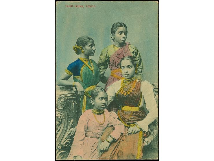 DIVERSES: "Vom Auslande über Bahnpost 21 (Hof-Leipzig). Eingeschrieben", gezähnter R-Zettel auf Postkarte von Colombo, Ceylon