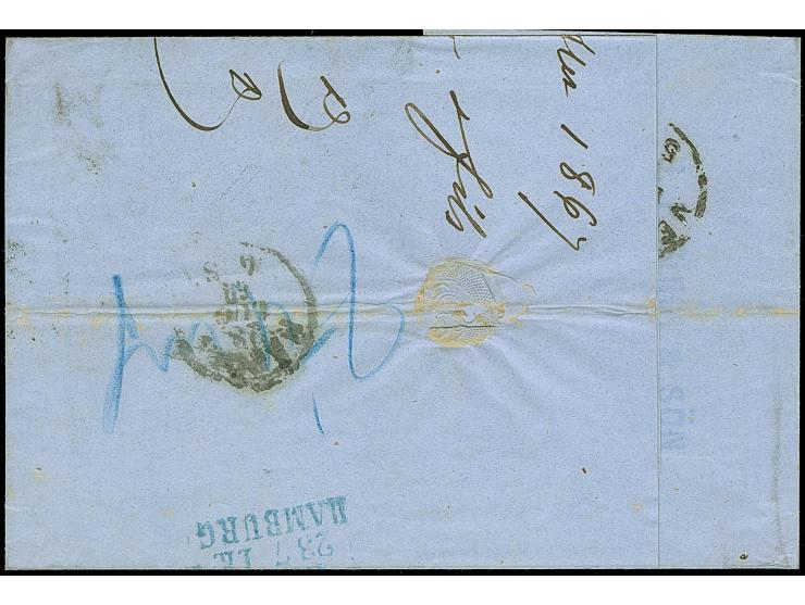 1864, 16 sk. olive and two copies 3 sk. lilac, all nice fresh colour, tied by duplex "39/KBH.JB.PSTCT 22 7" to letter sheet f