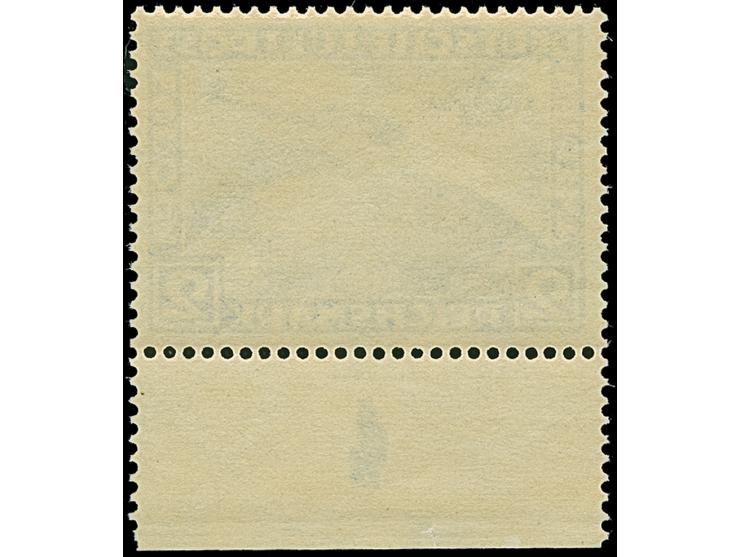 1930, Südamerikafahrt 2 Mark mit liegendem Wasserzeichen und Plattenfehler “Mond über Luftschiff” (Feld 49), Unterrandstück, 