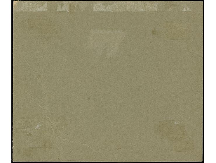 1942, Braunes Band 42 Pfg. als gezähnter Probedruck in Schwärzlichgraubraun (2x) bzw. in Schwärzlichorangebraun (2x) auf Vorl