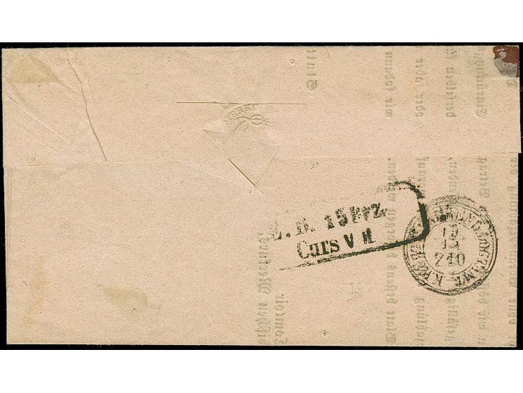 9 Kr. lilarot, farbfrisch und gut gezähnt, mit DKr. "STUTTGART 15 DEZB. 1862", auf komplettem Faltbrief (Anzeigenrechnung des