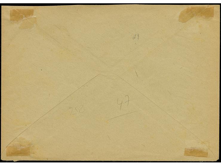 1921, Foreign affairs fiscal stamp 5 pia. bright-green typo overprinted 1337, used diagonally BISECT on cover together with 2