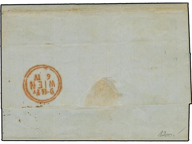 1866, 17 Kr. rot mit blauem EKr. "OREAVA 31/3" (1867) auf komplettem Faltbrief nach Wien, in Alt-Orsova der österreichischen 