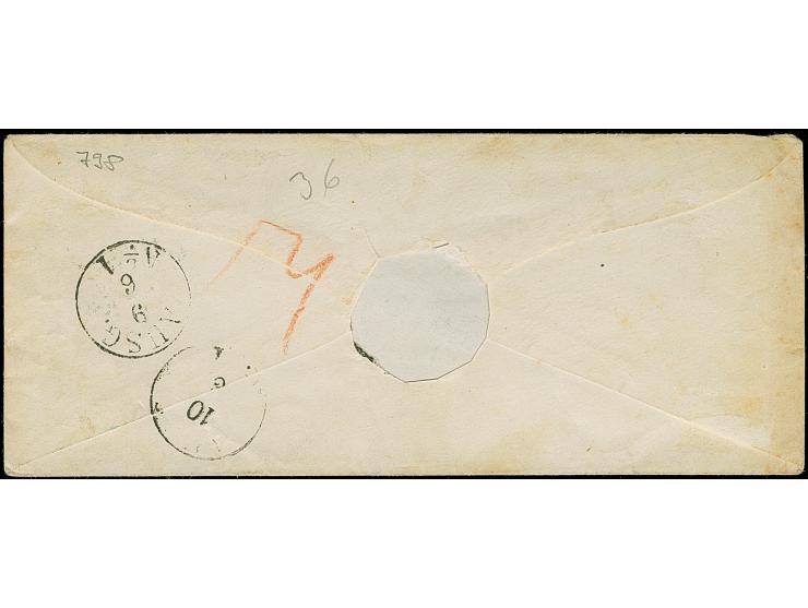 10/4 Ggr. auf graubraun im waagerechten Streifen, links und rechts unten leicht berührt, mit Nr. "47" und nebengesetztem blau