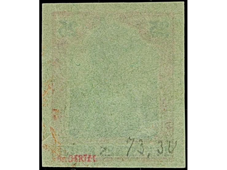 1902, Andruckprobe 25 Pfg. ungezähnt mit Doppeldruck auf grünlichem, satiniertem Papier ohne Gummierung, in einwandfreier Erh