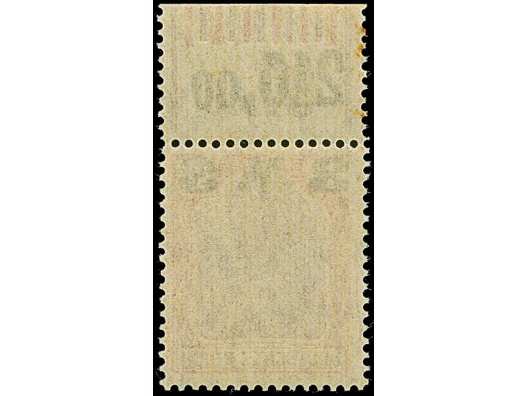 1921, Germania 3 M. auf 1¼ M. karminrot/dunkelkarminlila mit stumpfem Aufdruck, Walzendruck-Oberrandstück mit der Konfigurati