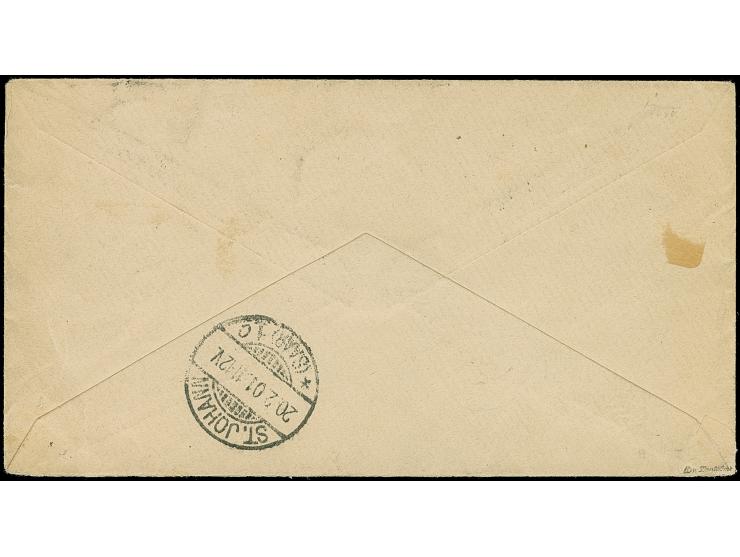 Krone/Adler 10 Pfg. lilarot (hellzinnober quarzend) in Mischfrankatur mit Diagonalaufdruck 50 Pfg. jeweils mit klarem EKr. “P